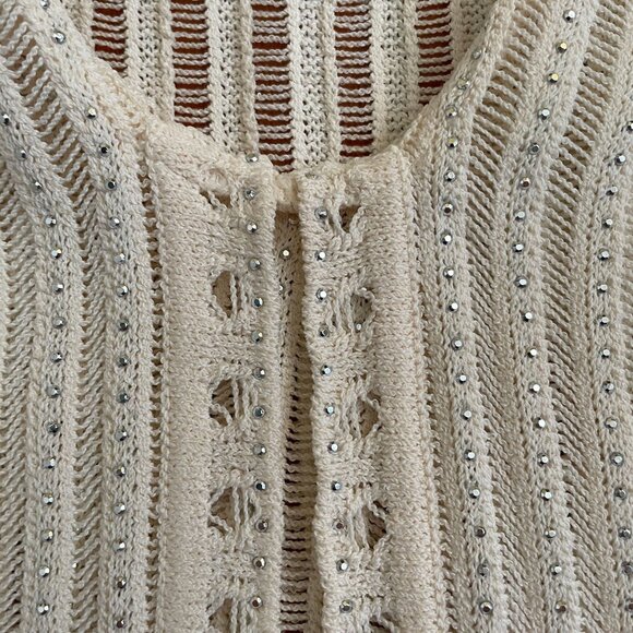 St. John Evening Ivory & Silver Metallic Knit Top Long Sleeve Medium - Picture 5 of 6